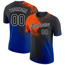 Laden Sie das Bild in den Galerie-Viewer, Uksn Individuelles Schwarz Orange Royalblau-Weiß Abstrakt Pinselstrich Funktions-T-Shirt