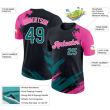 Laden Sie das Bild in den Galerie-Viewer, Uksn Individuelles Schwarz Petrol Pink-Weiß Abstrakt Pinselstrich Spritzer Funktions-T-Shirt