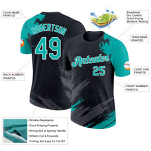 Laden Sie das Bild in den Galerie-Viewer, Uksn Individuelles Schwarz Aqua Stahlgrau-Weiß Abstrakt Pinselstrich Spritzer Funktions-T-Shirt