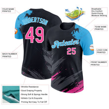 Laden Sie das Bild in den Galerie-Viewer, Uksn Individuelles Schwarz Pink Himmelblau-Weiß Abstrakt Pinselstrich Spritzer Funktions-T-Shirt