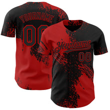 Laden Sie das Bild in den Galerie-Viewer, Uksn Individuelles Schwarz-Rot Abstrakter Pinselstrich Authentisches Baseball-Trikot