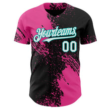 Laden Sie das Bild in den Galerie-Viewer, Uksn Individuelles Schwarz Weiß Pink-Aqua Abstrakter Pinselstrich Authentisches Baseball-Trikot