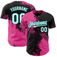 Laden Sie das Bild in den Galerie-Viewer, Uksn Individuelles Schwarz Weiß Pink-Aqua Abstrakter Pinselstrich Authentisches Baseball-Trikot