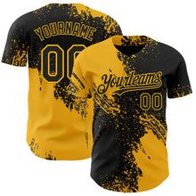 Laden Sie das Bild in den Galerie-Viewer, Uksn Individuelles Schwarz-Gold Abstrakter Pinselstrich Authentisches Baseball-Trikot
