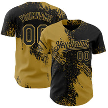 Laden Sie das Bild in den Galerie-Viewer, Uksn Individuelles Schwarz-Altgold Abstrakter Pinselstrich Authentisches Baseball-Trikot