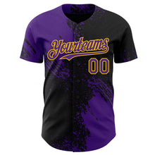 Laden Sie das Bild in den Galerie-Viewer, Uksn Individuelles Schwarz Violett-Gelb Abstrakter Pinselstrich Authentisches Baseball-Trikot