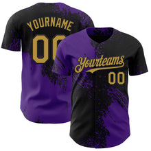 Laden Sie das Bild in den Galerie-Viewer, Uksn Individuelles Schwarz Altgold-Violett Abstrakter Pinselstrich Authentisches Baseball-Trikot