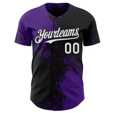 Laden Sie das Bild in den Galerie-Viewer, Uksn Individuelles Schwarz Weiß-Violett Abstrakter Pinselstrich Authentisches Baseball-Trikot