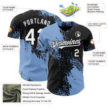 Laden Sie das Bild in den Galerie-Viewer, Uksn Individuelles Schwarz Weiß-Hellblau Abstrakter Pinselstrich Authentisches Baseball-Trikot
