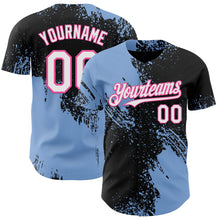 Laden Sie das Bild in den Galerie-Viewer, Uksn Individuelles Schwarz Weiß Hellblau-Pink Abstrakter Pinselstrich Authentisches Baseball-Trikot