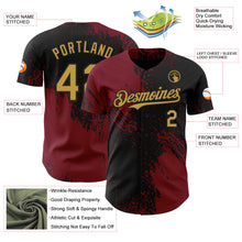 Laden Sie das Bild in den Galerie-Viewer, Uksn Individuelles Schwarz Altgold-Karmesinrot Abstrakter Pinselstrich Authentisches Baseball-Trikot