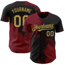 Laden Sie das Bild in den Galerie-Viewer, Uksn Individuelles Schwarz Altgold-Karmesinrot Abstrakter Pinselstrich Authentisches Baseball-Trikot