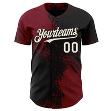 Laden Sie das Bild in den Galerie-Viewer, Uksn Individuelles Schwarz Creme-Karmesinrot Abstrakter Pinselstrich Authentisches Baseball-Trikot