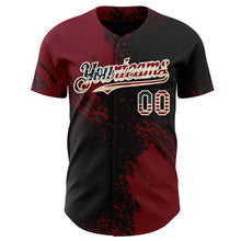 Laden Sie das Bild in den Galerie-Viewer, Uksn Individuelles Schwarz Vintage USA-Flagge Karmesinrot-Creme Abstrakter Pinselstrich Authentisches Baseball-Trikot