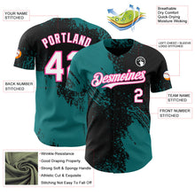 Laden Sie das Bild in den Galerie-Viewer, Uksn Individuelles Schwarz Weiß Petrol-Pink Abstrakter Pinselstrich Authentisches Baseball-Trikot