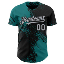Laden Sie das Bild in den Galerie-Viewer, Uksn Individuelles Schwarz Grau-Petrol Abstrakter Pinselstrich Authentisches Baseball-Trikot