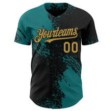 Laden Sie das Bild in den Galerie-Viewer, Uksn Individuelles Schwarz Altgold-Petrol Abstrakter Pinselstrich Authentisches Baseball-Trikot