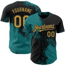 Laden Sie das Bild in den Galerie-Viewer, Uksn Individuelles Schwarz Altgold-Petrol Abstrakter Pinselstrich Authentisches Baseball-Trikot