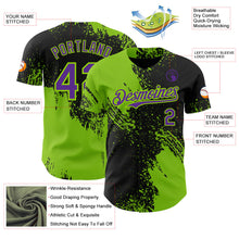 Laden Sie das Bild in den Galerie-Viewer, Uksn Individuelles Schwarz Violett-Neongrün Abstrakter Pinselstrich Authentisches Baseball-Trikot