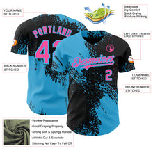 Laden Sie das Bild in den Galerie-Viewer, Uksn Individuelles Schwarz Pink-Himmelblau Abstrakter Pinselstrich Authentisches Baseball-Trikot