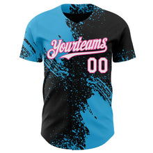 Laden Sie das Bild in den Galerie-Viewer, Uksn Individuelles Schwarz Weiß Himmelblau-Pink Abstrakter Pinselstrich Authentisches Baseball-Trikot