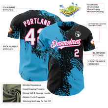 Laden Sie das Bild in den Galerie-Viewer, Uksn Individuelles Schwarz Weiß Himmelblau-Pink Abstrakter Pinselstrich Authentisches Baseball-Trikot