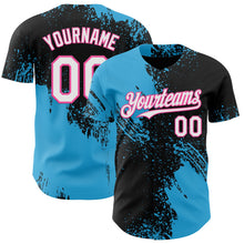Laden Sie das Bild in den Galerie-Viewer, Uksn Individuelles Schwarz Weiß Himmelblau-Pink Abstrakter Pinselstrich Authentisches Baseball-Trikot