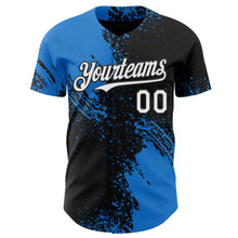 Laden Sie das Bild in den Galerie-Viewer, Uksn Individuelles Schwarz Weiß-Elektrisch Blau Abstrakter Pinselstrich Authentisches Baseball-Trikot