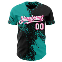 Laden Sie das Bild in den Galerie-Viewer, Uksn Individuelles Schwarz Weiß Aqua-Pink Abstrakter Pinselstrich Authentisches Baseball-Trikot