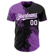Laden Sie das Bild in den Galerie-Viewer, Uksn Individuelles Schwarz Weiß-Mittelviolett Abstrakter Pinselstrich Authentisches Baseball-Trikot