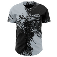 Laden Sie das Bild in den Galerie-Viewer, Uksn Individuelles Schwarz-Silber Abstrakter Pinselstrich Authentisches Baseball-Trikot