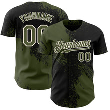 Laden Sie das Bild in den Galerie-Viewer, Uksn Individuelles Schwarz Oliv-Creme Abstrakter Pinselstrich Authentisches Baseball-Trikot