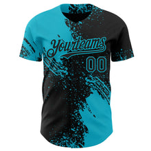 Laden Sie das Bild in den Galerie-Viewer, Uksn Individuelles Schwarz-Lakes Blau Abstrakter Pinselstrich Authentisches Baseball-Trikot