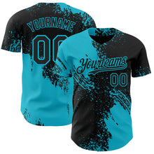 Laden Sie das Bild in den Galerie-Viewer, Uksn Individuelles Schwarz-Lakes Blau Abstrakter Pinselstrich Authentisches Baseball-Trikot