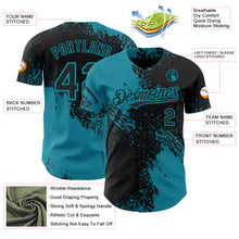 Laden Sie das Bild in den Galerie-Viewer, Uksn Individuelles Schwarz-Petrol Abstrakter Pinselstrich Authentisches Baseball-Trikot