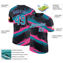 Laden Sie das Bild in den Galerie-Viewer, Uksn Individuelles Schwarz Petrol Pink-Weiß Pinselstrich Spritzer Sternenexplosion Funktions-T-Shirt