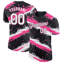 Laden Sie das Bild in den Galerie-Viewer, Uksn Individuelles Schwarz Weiß-Pink Pinselstrich Spritzer Sternenexplosion Funktions-T-Shirt