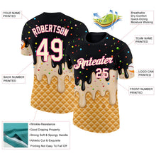 Laden Sie das Bild in den Galerie-Viewer, Uksn Individuelles Schwarz Creme-Pink Eiscreme Waffel Foodie Dessert Funktions-T-Shirt