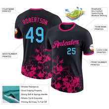 Laden Sie das Bild in den Galerie-Viewer, Uksn Individuelles Schwarz Himmelblau-Hot Pink Pinselstrich Spritzer Funktions-T-Shirt