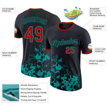Laden Sie das Bild in den Galerie-Viewer, Uksn Individuelles Schwarz Rot-Aqua Pinselstrich Spritzer Funktions-T-Shirt