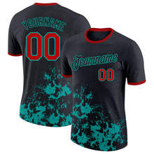 Laden Sie das Bild in den Galerie-Viewer, Uksn Individuelles Schwarz Rot-Aqua Pinselstrich Spritzer Funktions-T-Shirt
