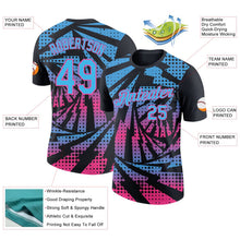 Laden Sie das Bild in den Galerie-Viewer, Uksn Individuelles Schwarz Himmelblau-Pink Blitz Farbverlauf Punkt Funktions-T-Shirt