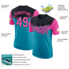 Laden Sie das Bild in den Galerie-Viewer, Uksn Individuelles Schwarz Pink-Petrol Geometrisch V-Linien Color Blocking Funktions-T-Shirt