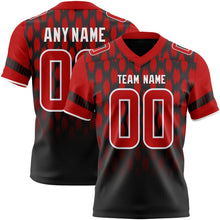 Laden Sie das Bild in den Galerie-Viewer, Uksn Individuelles Schwarz Rot-Weiß Authentisches Football Trikot Mit Geometrischem Pixelraster-Verlauf