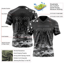 Laden Sie das Bild in den Galerie-Viewer, Uksn Individuelles Schwarz USA-Flagge Camouflage-Stahlgrau Authentisches Football Trikot Mit Verlaufs-Digital-Camouflage, Stars & Stripes, Raglanärmeln
