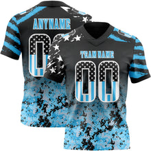 Laden Sie das Bild in den Galerie-Viewer, Uksn Individuelles Schwarz USA-Flagge Camouflage Weiß-Himmelblau Authentisches Football Trikot Mit Verlaufs-Digital-Camouflage, Stars & Stripes, Raglanärmeln