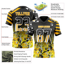 Laden Sie das Bild in den Galerie-Viewer, Uksn Individuelles Schwarz USA-Flagge Camouflage Weiß-Gold Authentisches Football Trikot Mit Verlaufs-Digital-Camouflage, Stars & Stripes, Raglanärmeln