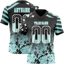 Laden Sie das Bild in den Galerie-Viewer, Uksn Individuelles Schwarz USA-Flagge Camouflage Weiß-Eisblau Authentisches Football Trikot Mit Verlaufs-Digital-Camouflage, Stars & Stripes, Raglanärmeln