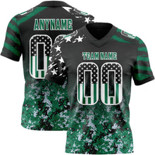 Laden Sie das Bild in den Galerie-Viewer, Uksn Individuelles Schwarz USA-Flagge Camouflage Weiß-Kelly-Grün Authentisches Football Trikot Mit Verlaufs-Digital-Camouflage, Stars & Stripes, Raglanärmeln