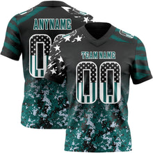 Laden Sie das Bild in den Galerie-Viewer, Uksn Individuelles Schwarz USA-Flagge Camouflage Weiß-Mitternachtsgrün Authentisches Football Trikot Mit Verlaufs-Digital-Camouflage, Stars & Stripes, Raglanärmeln
